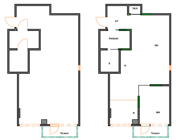 From a studio into a two-room appartment, floor plan